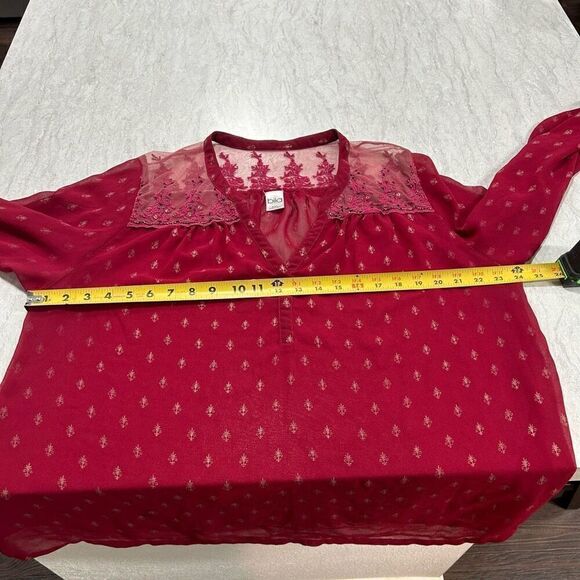 Bila Burgundy Chiffon Beaded Semi Sheer V-Neck Peasant Top Women's Size XXL - Picture 11 of 16